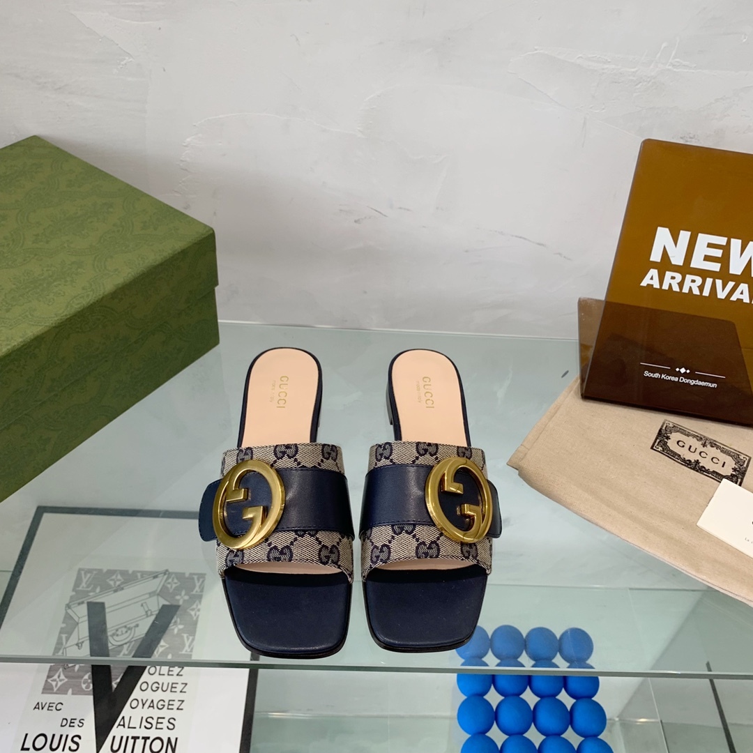 GG BLONDIE MATELASSE CANVAS SLIDE SANDAL BLACK