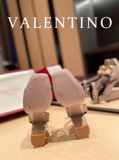 Valentino Garavani Strap Heeled Sandals With V Logo Signature Embellishment Beige For Women