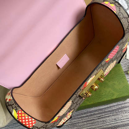 gg Padlock gg Small amboo Strawberry Shoulder Bag Beige For Women, Women’s Bags 9.5in/24cm gg