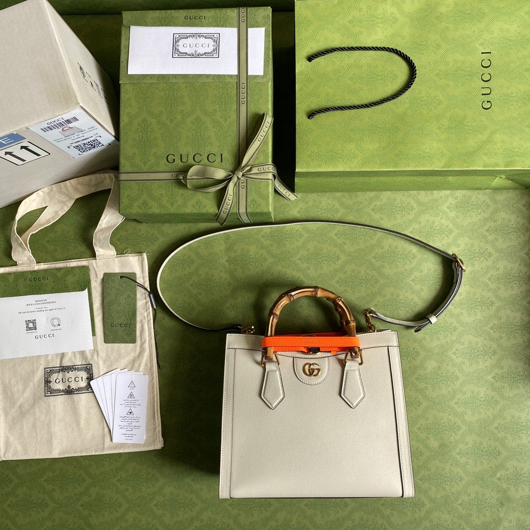 gg Diana Small Tote Bag White For Women 11in/27cm gg 702721 U3ZDT 9196