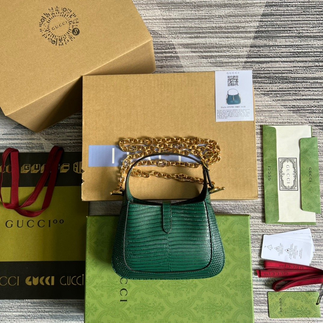 gg Jackie 1961 Lizard Mini Bag Green For Women, Women&#8217;s Bags 7.5in/19cm gg ‎