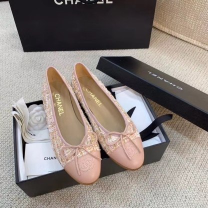 CHL LIGHT PINK BALLERINA FLATS TWEED AND GROSGRAIN