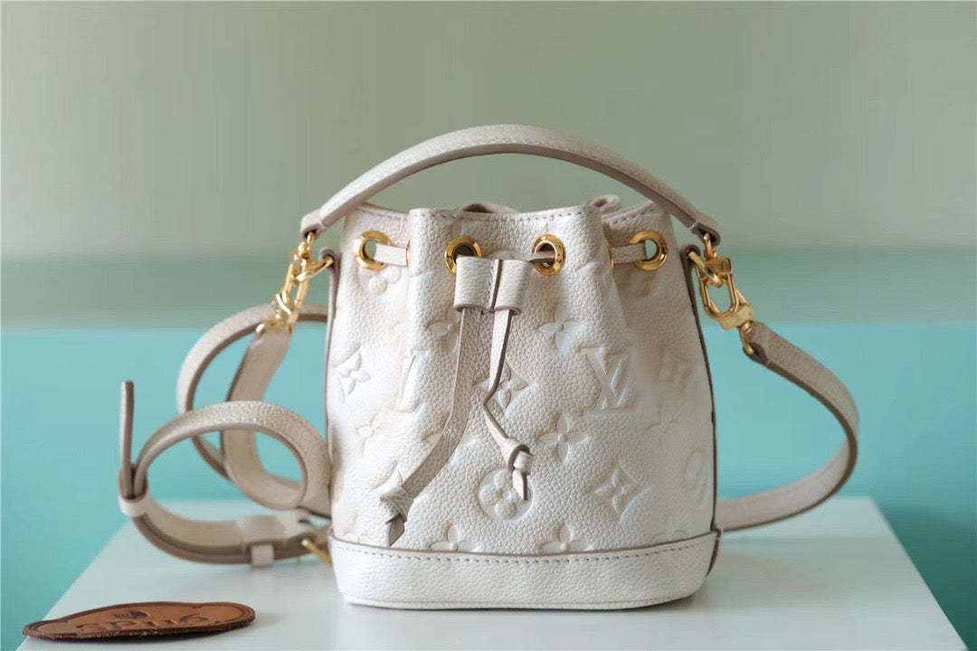 LV Nano Noe Monogram Empreinte Light Beige For Women,  Shoulder And Crossbody Bags 6.3in/16cm LV M81463