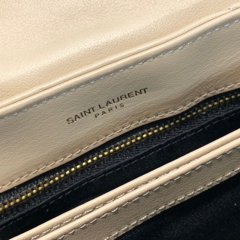 SAINT LAURENT LOULOU TOY STRAP BAG IN QUILTED Y LEATHER BEIGE