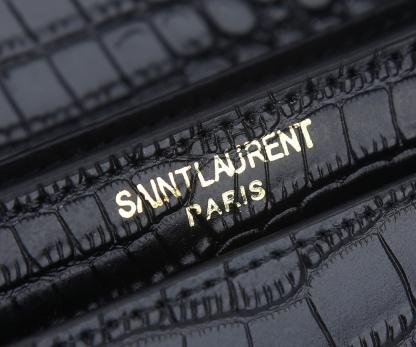 YSL SUNSET MEDIUM CHAIN GAB IN CROCODILE EMBOSSED SHINY BLACK GOLD 22CM 442906DND0J1000