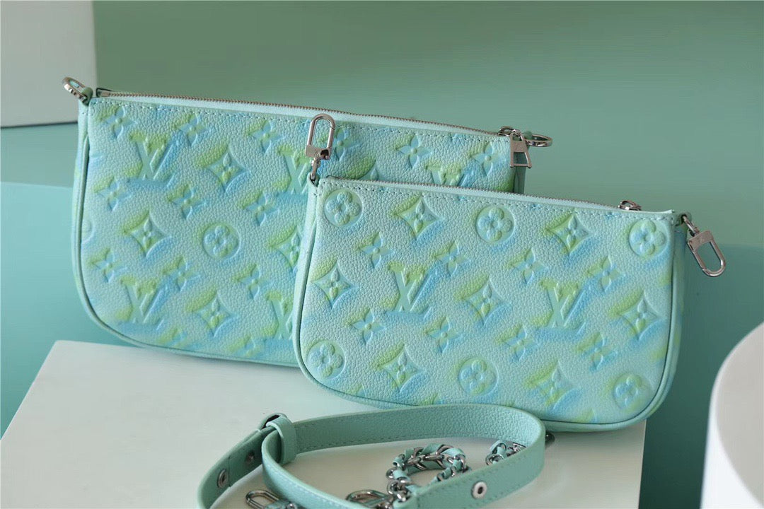 LV Multi Pochette Accessoires Monogram Empreinte Vert D’eau Green For Women, Women’s Handbags 9.4in/24cm LV M46180