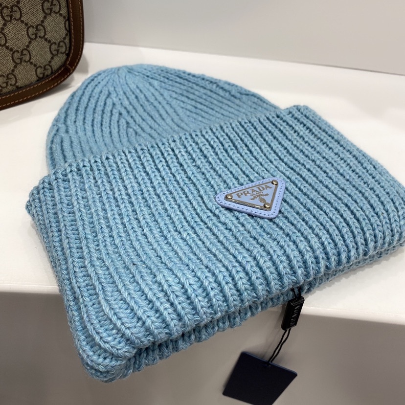 PD WOOL AND CASHMERE BEANIE SLIVER BLUE