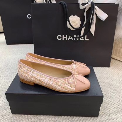 CHL LIGHT PINK BALLERINA FLATS TWEED AND GROSGRAIN