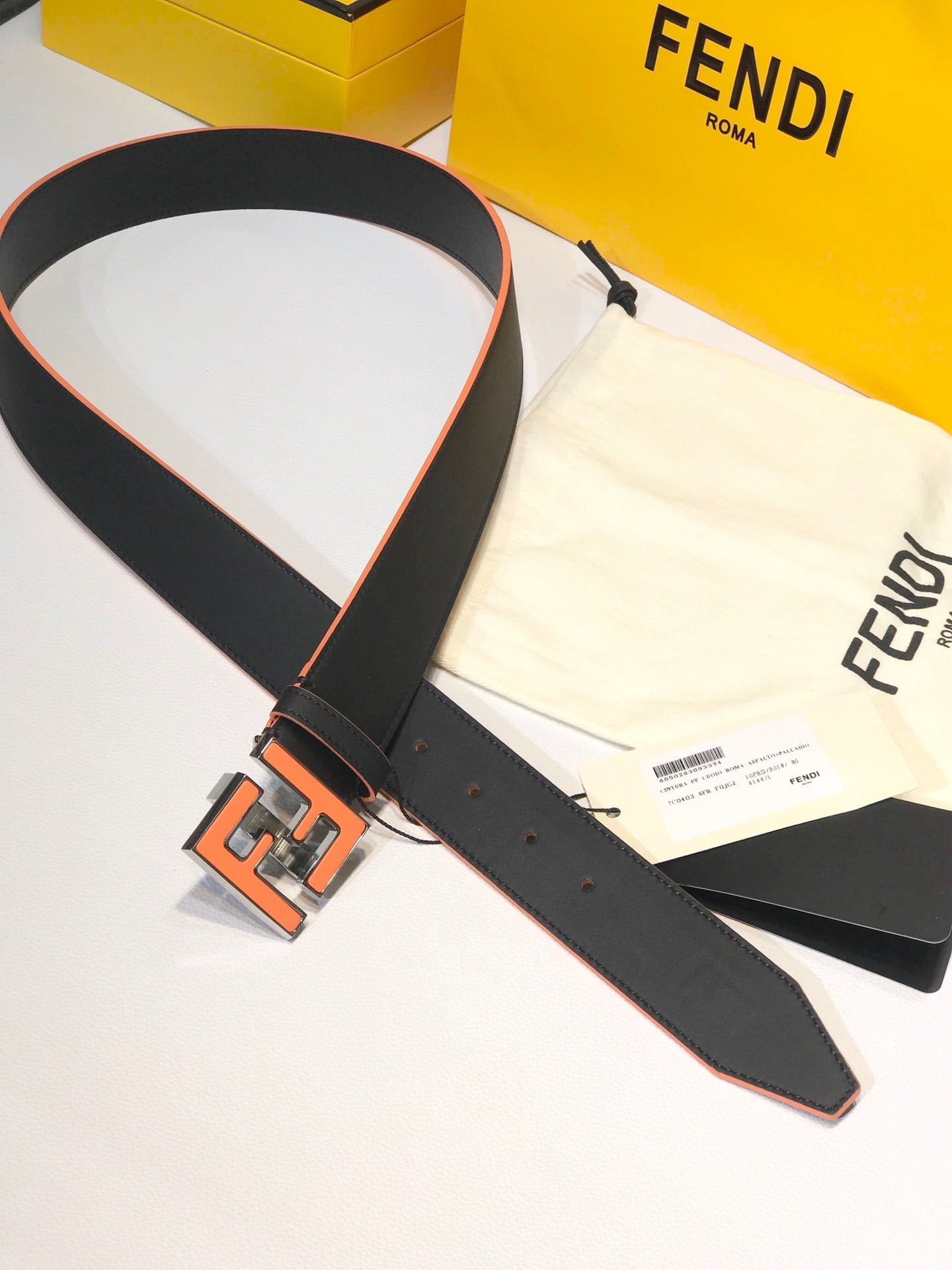 FD'S BLACK LEATHER BETL NEON ORANGE 40MM