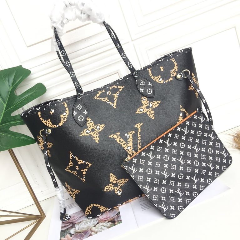 LUV NEVERFULL MM MONOGRAM GIANT JUNGLE BLACK CARAMEL