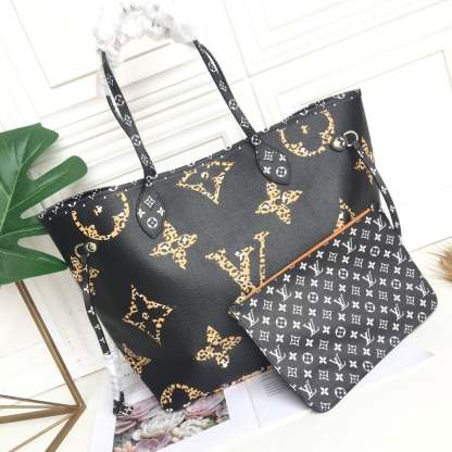LUV NEVERFULL MM MONOGRAM GIANT JUNGLE BLACK CARAMEL