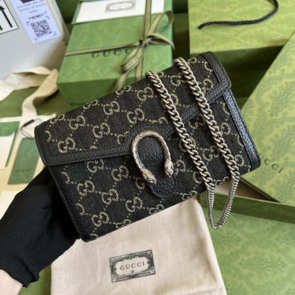 gg Dionysus gg Mini Chain Bag Black And Ivory gg Denim Jacquard For Women 8in/20cm 401231 UN3BN 1274