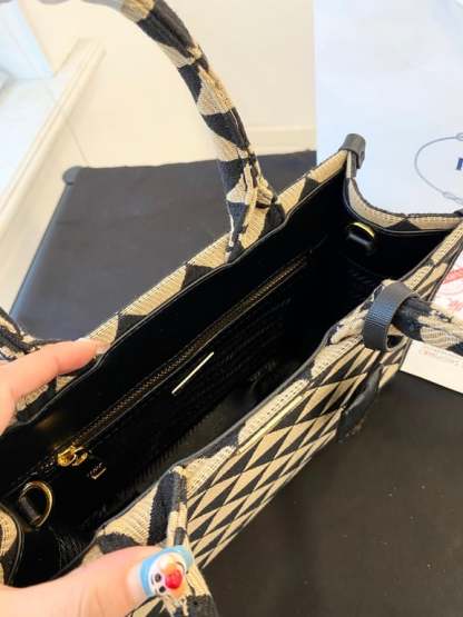 PR SMALL SYMBOLE EMBROIDERED FABRIC HANDBAG 28CM