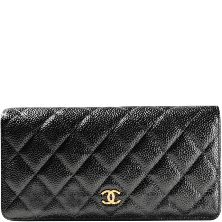 CHL BLACK QUILTED LAMBSKIN CLASSIC LONG FLAP WALLET 19.5CM