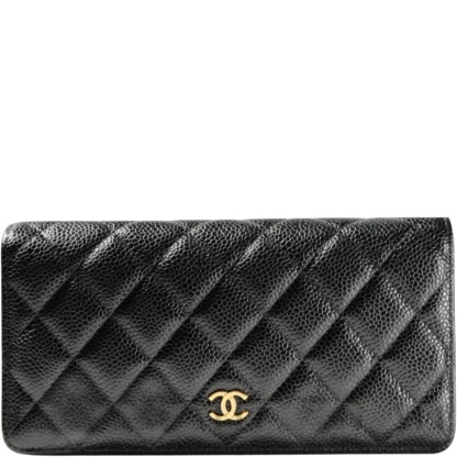 CHL BLACK QUILTED LAMBSKIN CLASSIC LONG FLAP WALLET 19.5CM
