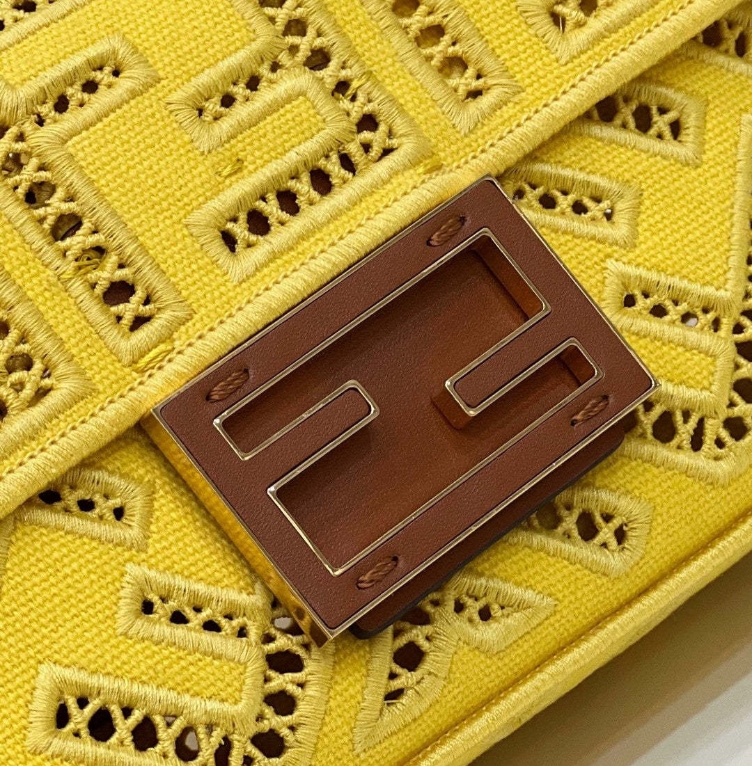 FI Baguette Yellow with Embroidery Small Bag For Woman 21cm/8in