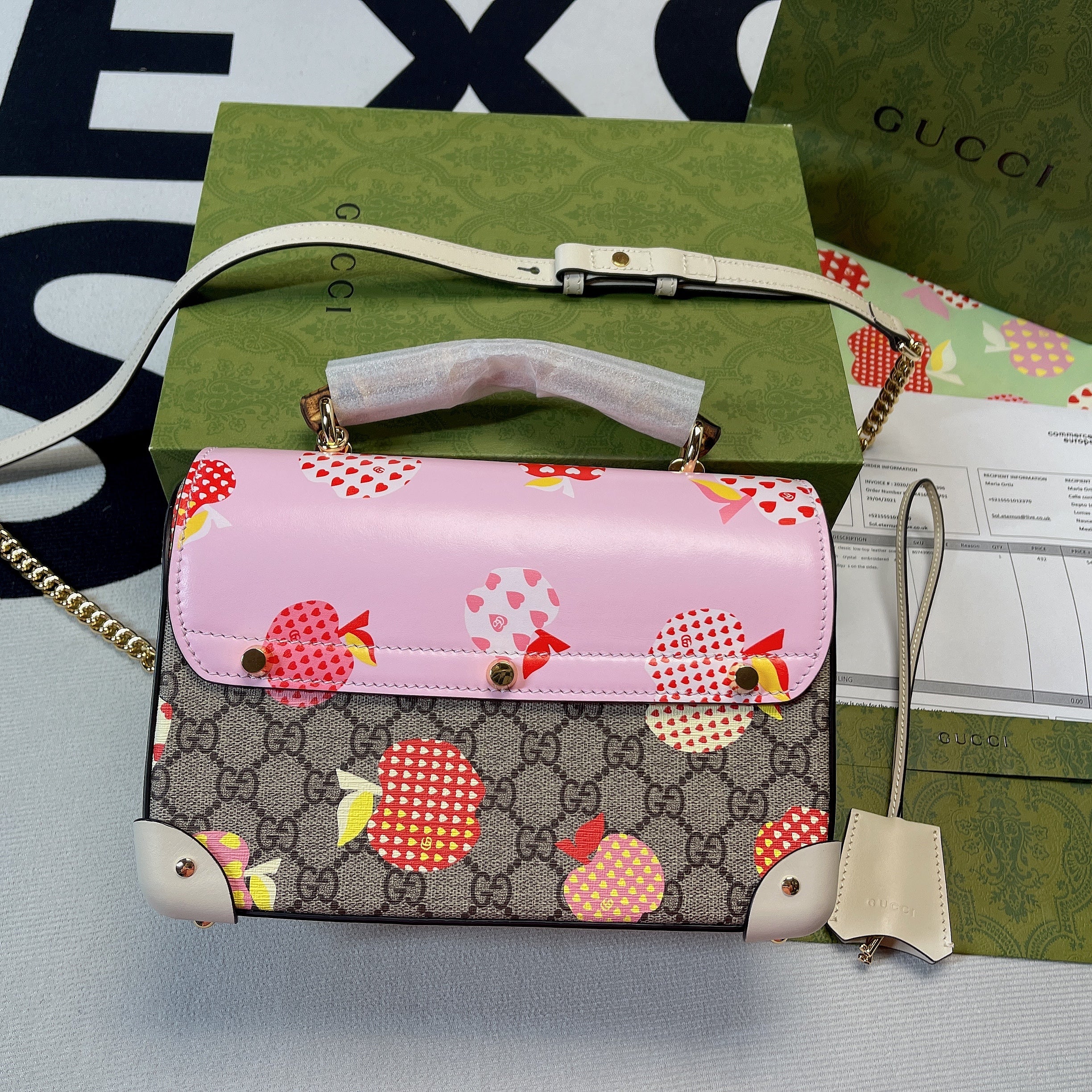 gg Padlock gg Small amboo Strawberry Shoulder Bag Beige For Women, Women’s Bags 9.5in/24cm gg