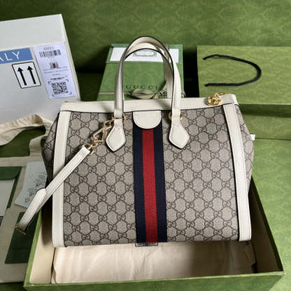 gg Ophidia gg Medium Tote Bag White gg Supreme Canvas For Women 13in/33cm 524537 K05NB 8745