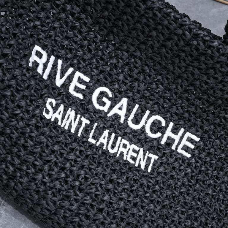 SAINT LAURENT BLACK TOTE RIVE GAUCHE RAFFIA CROCHET