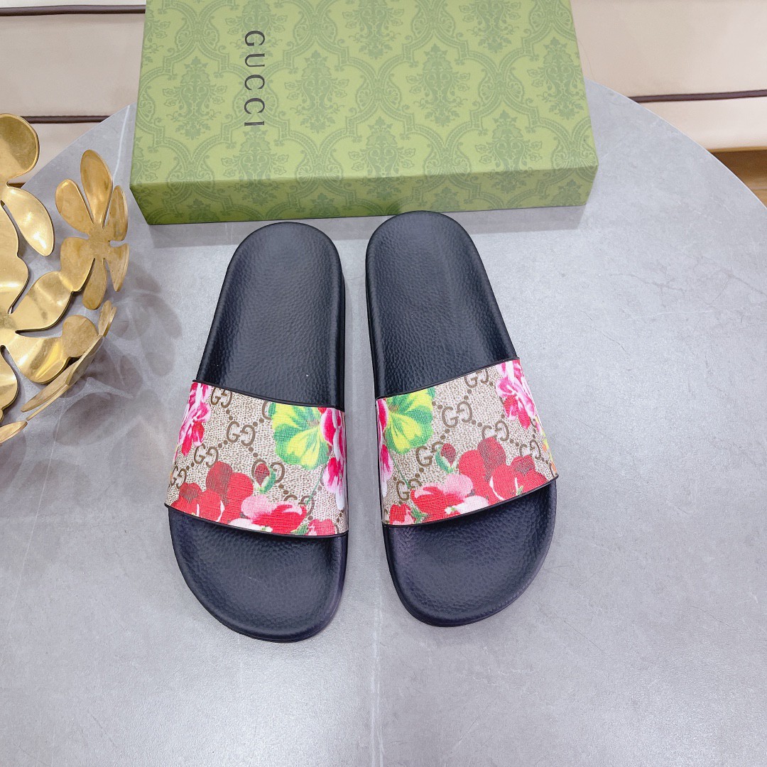 GG FLORAL PRINT SUPREME SLIDE SANDALS FOR WOMEN