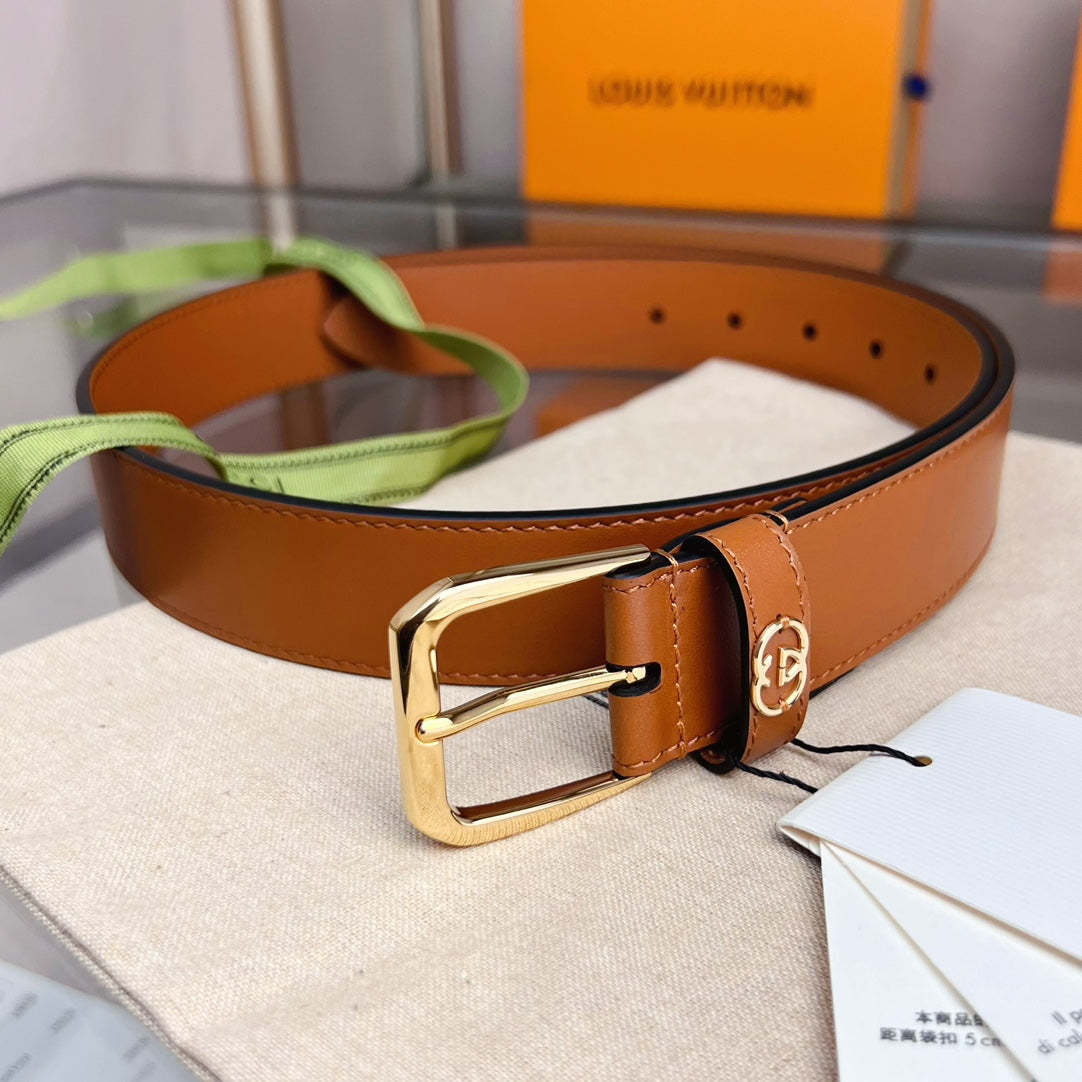 GG BROWN BELT WITH SQUARE BUCKLE AND INTERLOCKING G GOLD MEATL 35MM