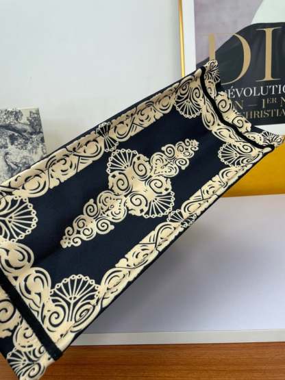 DIR LARGE BOOK TOTE BLUE GOLD CORNELY EMBROIDERY 42CM