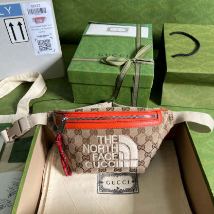 gg The North Face x gg Belt Bag Beige And Ebony Original gg Canvas For Women 8.7in/22cm 650299 GY5UN 8895