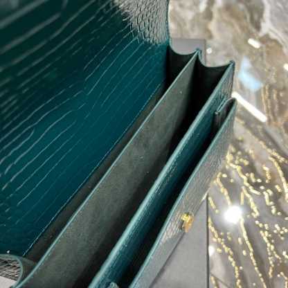 YSL SUNSET MEDIUM CHAIN BAG IN CROCODILE-EMBOSSED SHINY LEATHER MINT 442906DND0J3144