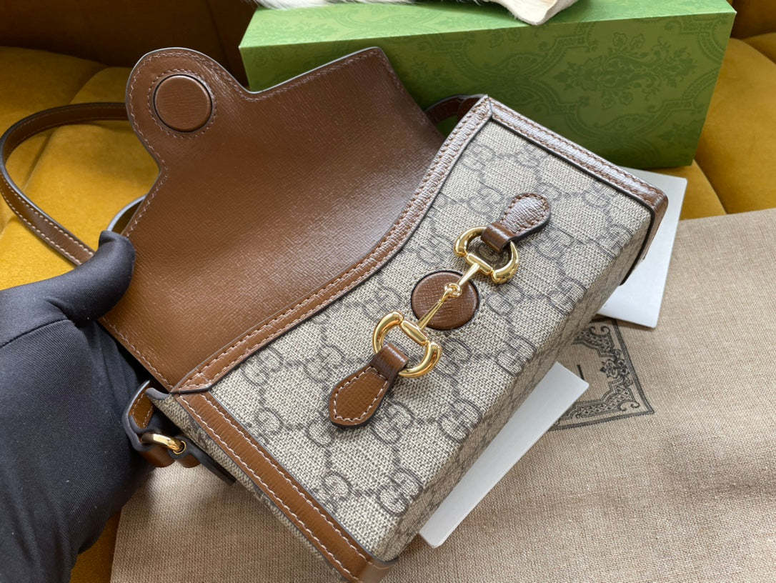 gg Children&#8217;s Horsebit 1955 Mini Bag Beige For Women, Women&#8217;s Bags 7in/18cm gg‎ ‎699296 92TCG 8563