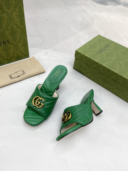 GG DOUBLE G SLIDE SANDAL CHEVRON MATELASSE GREEN