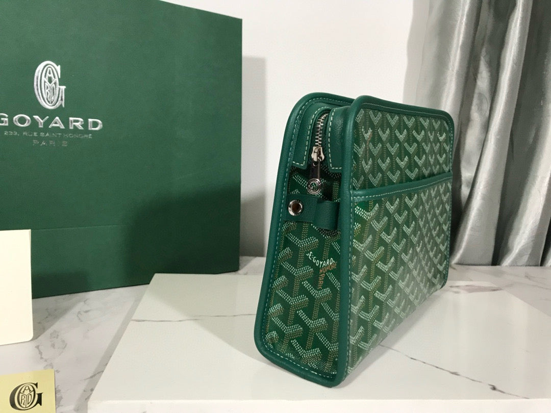 Goyard Jouvence Toiletry Bag Green PVC Fabric With Cowhide