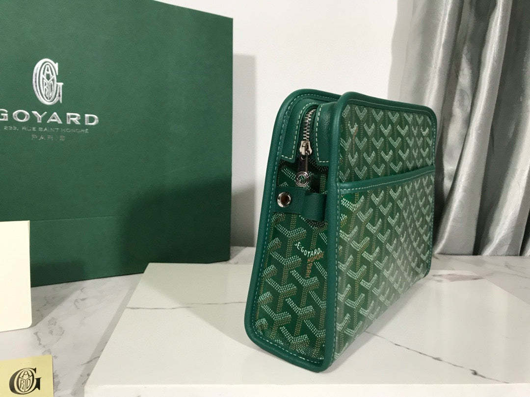 Goyard Jouvence Toiletry Bag Green PVC Fabric With Cowhide