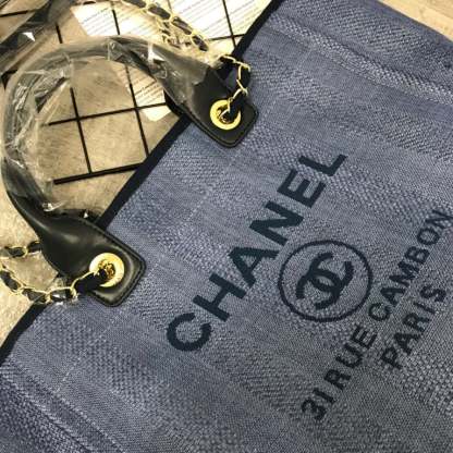 CHL 38CM CANVAS LARGE NAVY BLUE DEAUVILLE TOTE BAG