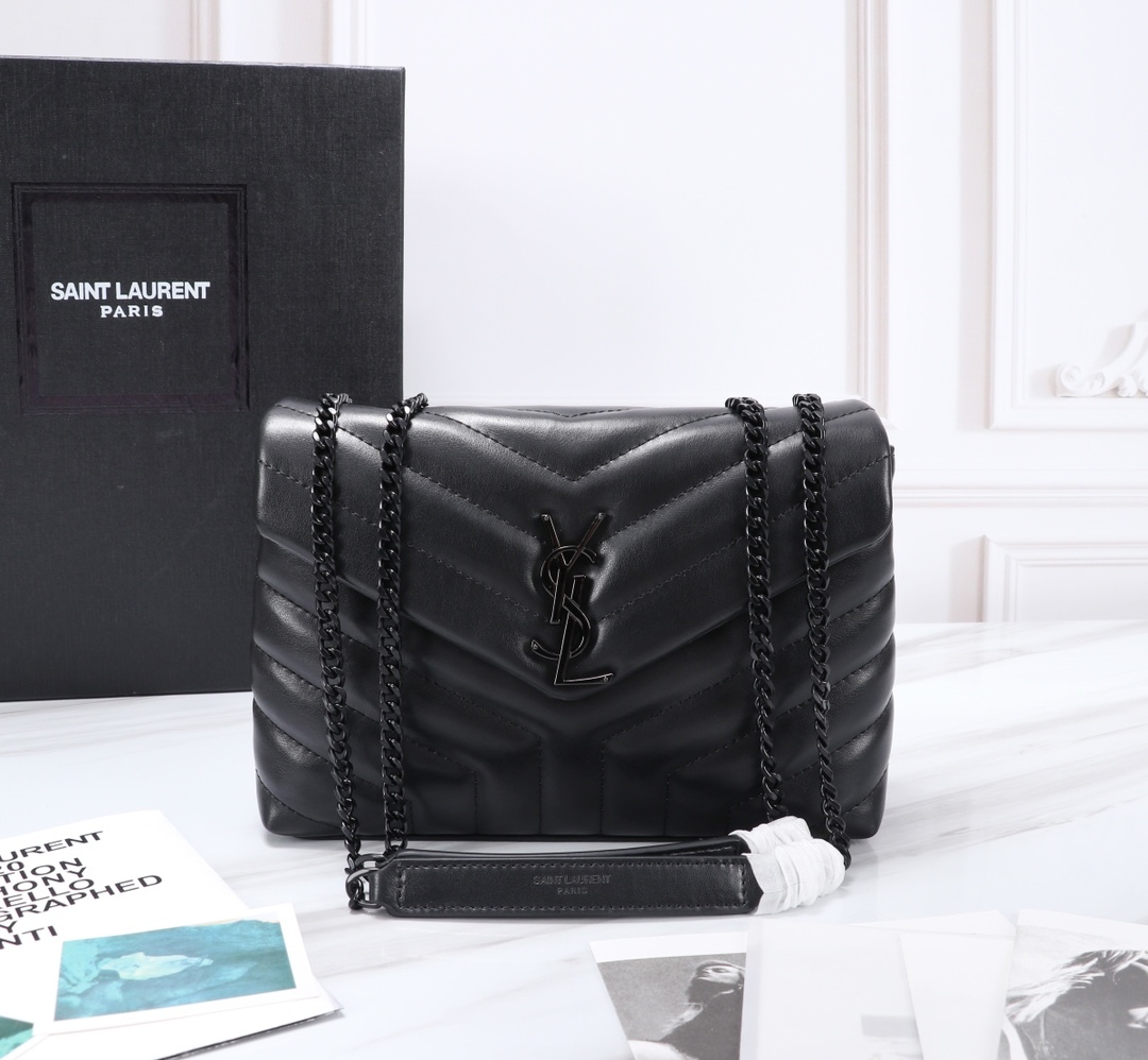 YSL LOULOU SMALL CHAIN BAG IN MATELASSÉ Y BLACK NOIR 23CM 494699DV7281000