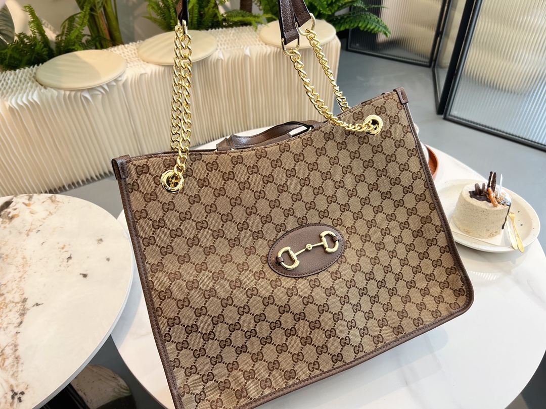 GG 1955 HORSEBIT MEDIUM TOTE BAG BROWN 42CM 621144 GY5OG 8563