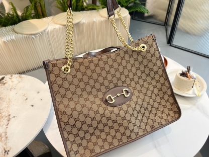 GG 1955 HORSEBIT MEDIUM TOTE BAG BROWN 42CM 621144 GY5OG 8563