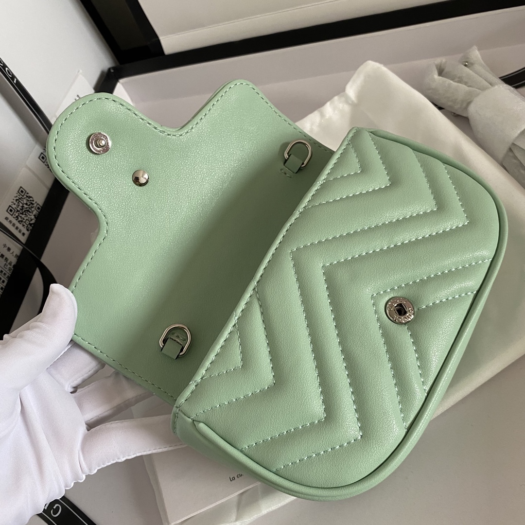 GG GG MARMONT MATELASSE SUPER MINI BAG MINT 16.5CM