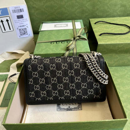 gg Dionysus Small gg Shoulder Bag Black And Ivory gg Denim Jacquard For Women 10in/25cm 499623 UN3BN 1274