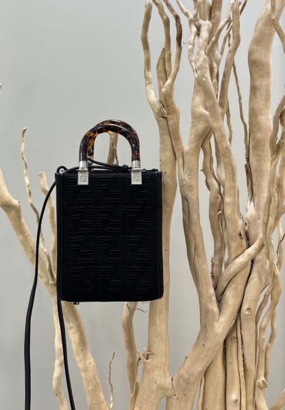 FI Mini Sunshine Shopper Black Bag For Woman 18cm/7in