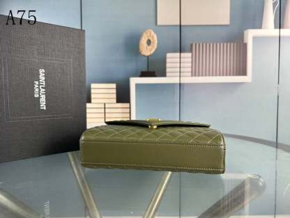 SAINT LAURENT ENVELOPE MEDIUM CHAIN BAG IN SUPPLE MATELASSE LEATHER GREEN GOLD 24CM