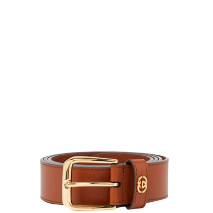 GG BROWN BELT WITH SQUARE BUCKLE AND INTERLOCKING G GOLD MEATL 35MM