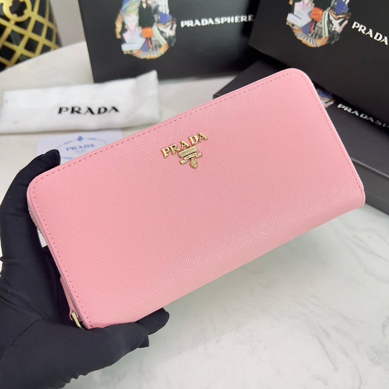 PR LARGE SAFFIANO LEATHER WALLET ALABASTER PINK 19CM 1ML506 QWA F0E18