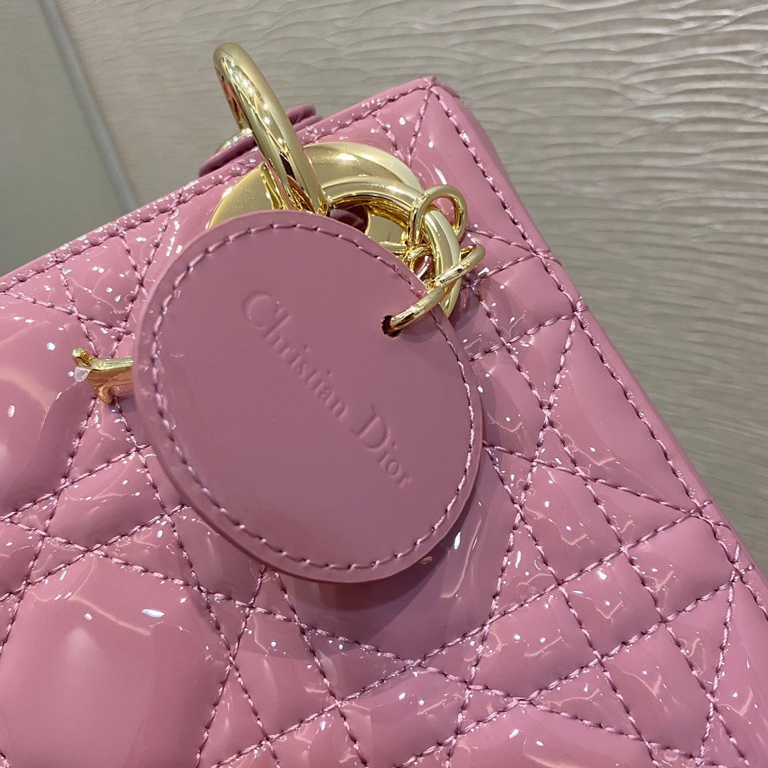 DI Mini Lady Bag with Chain Gold Toned Hardware, Coral Pink, For Women Women’s Handbags, 18cm CD