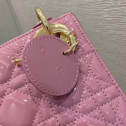 DI Mini Lady Bag with Chain Gold Toned Hardware, Coral Pink, For Women Women’s Handbags, 18cm CD