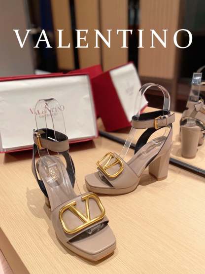 Valentino Garavani Strap Heeled Sandals With V Logo Signature Embellishment Beige For Women