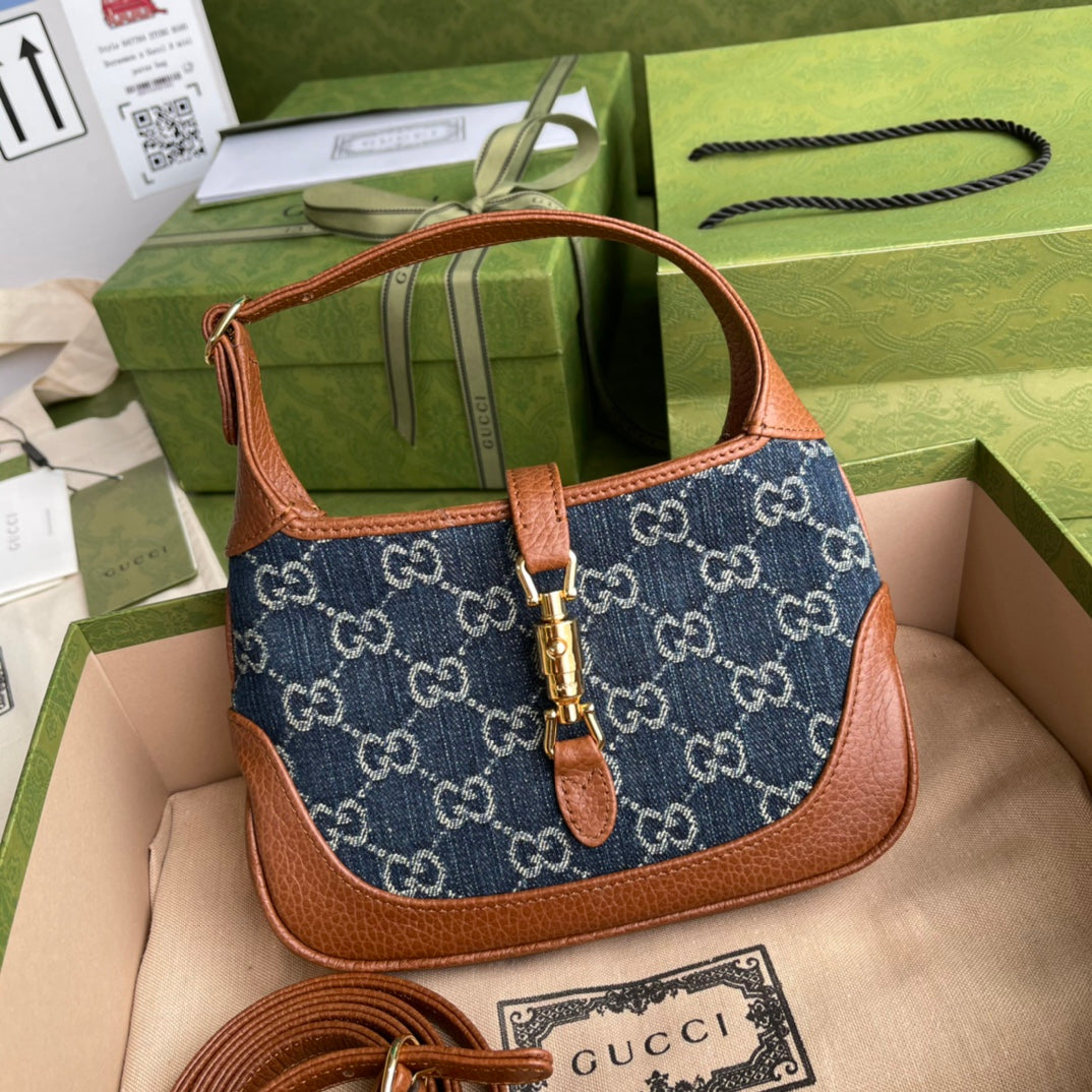 gg Jackie 1961 Mini Shoulder Bag Blue And Ivory gg Jacquard Denim For Women 7.5in/19cm gg ‎637092 2KQgg 8375
