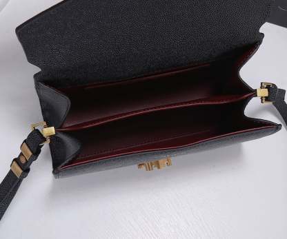 SAINT LAURENT CASSANDRA MINI TOP HANDLE BAG IN GRAIN DE POUDRE EMBOSSED BLACK GOLD 20CM