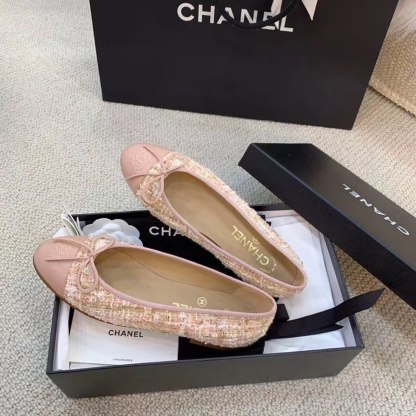 CHL LIGHT PINK BALLERINA FLATS TWEED AND GROSGRAIN