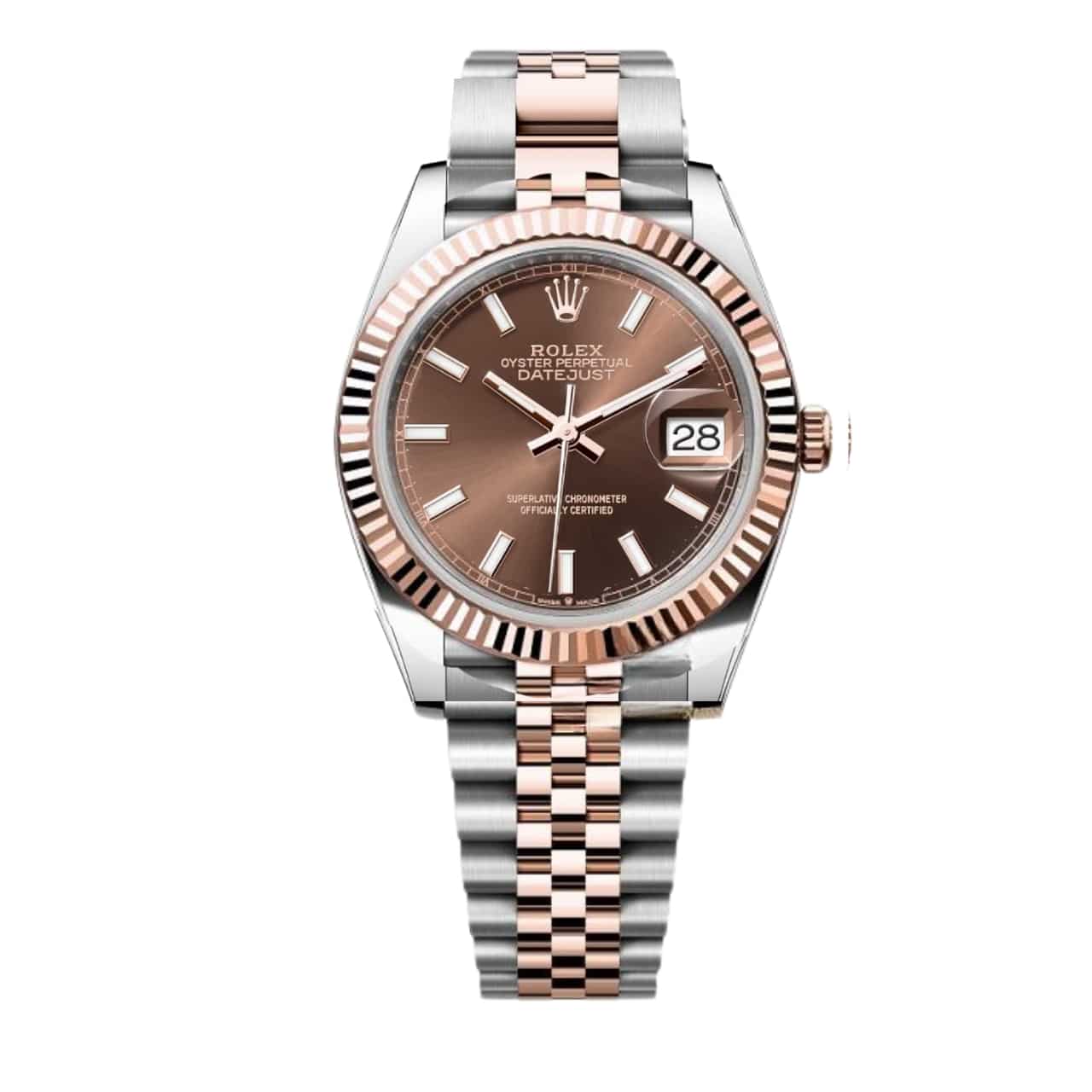ROLEX OYSTER PERPETUAL DATEJUST DIAL WITH SILVER AND EVEROSE GOLD STRAP CHOCOLATE 36MM