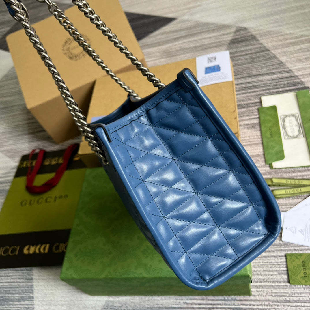 gg Marmont Medium Matelasse Tote Blue For Women, Women’s Bags 13.6in/34cm gg ‎‎675796 UM8BF 4340